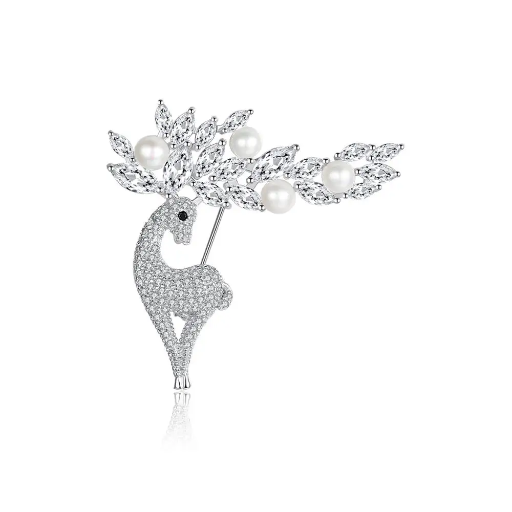 

PAG&MAG Natural Freshwater Pearls Animal Deer Brooch Collar Needle for Women 925 Sterling Silver Fine Jewelry CZ Brooches