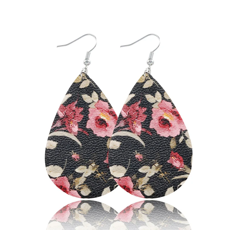 

Wholesale Handmade Women Floral Leather Teardrop Earrings, White, black, red, etc