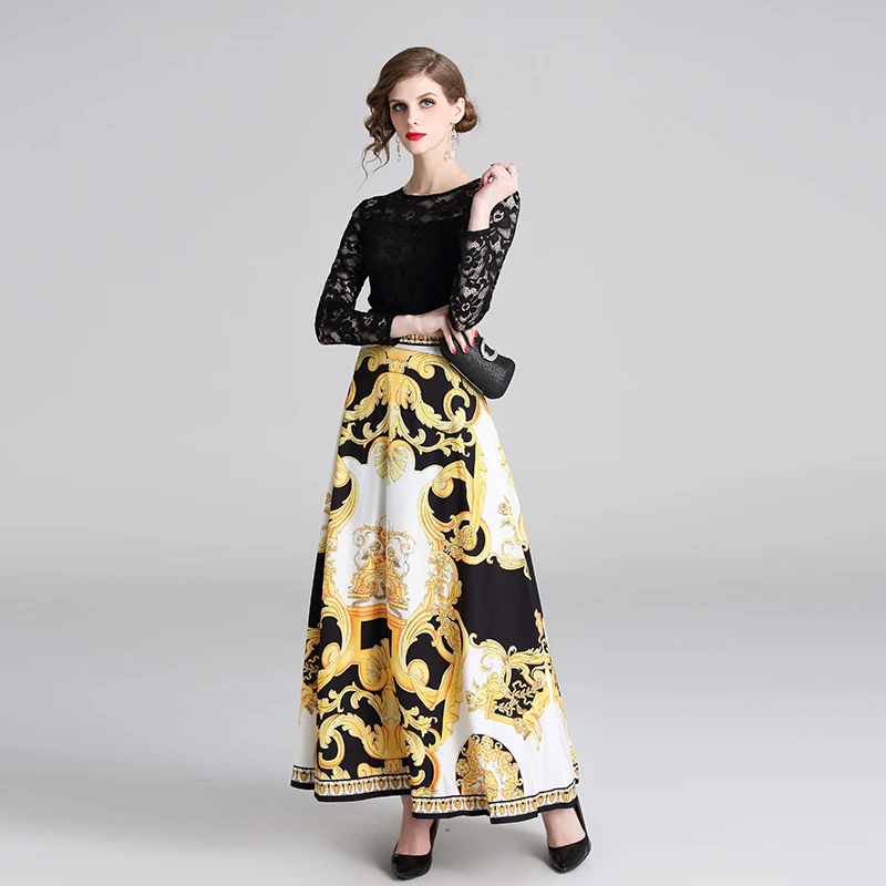 

Wholesale Women Clothes Long Sleeve Maxi Length Lady lace dress long, Picture color