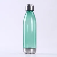 

bpa free water bottle custom logo 750ML cola shape plastic bottle with stainless steel lid and base