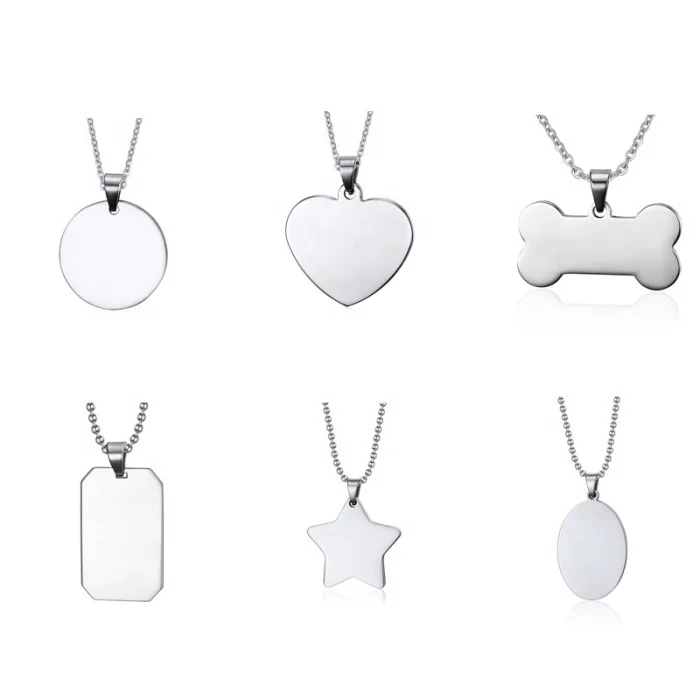 

Stainless steel variety simple blank design mirror finish high quality free engrave laserable blank necklace, Silver