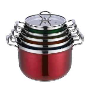 Image of 10piece kitchen stainless steel cookware set, cooking pot soup pot color set