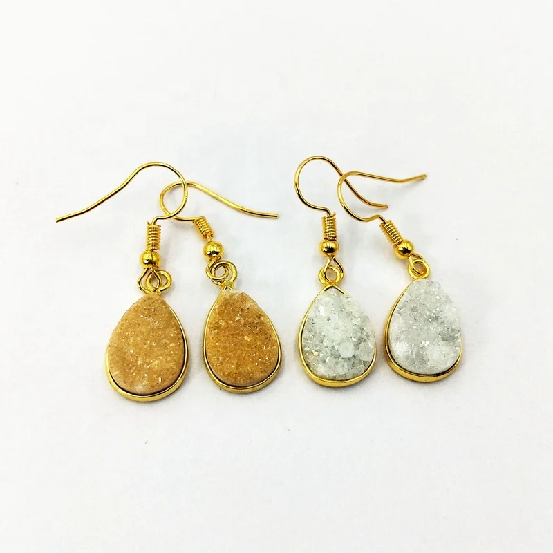 

Honey tear drop druzy earrings gold plated bezel dangle colorful drusy jewelry statement earrings Holiday gift