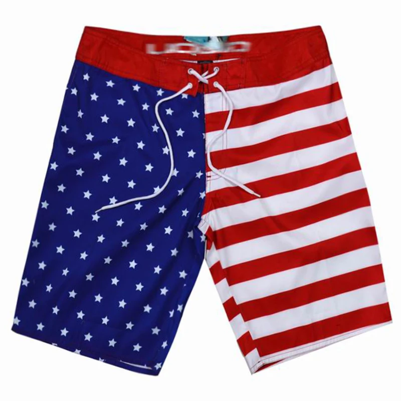 

China Custom 4 Way Stretch American Flag Board Shorts, Blue;white and red
