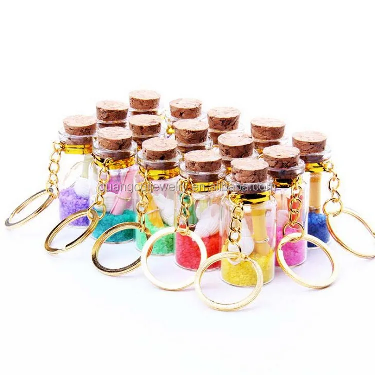 
2019 Wholesale custom 3d mini wishing glass drift bottle keychain with conch 