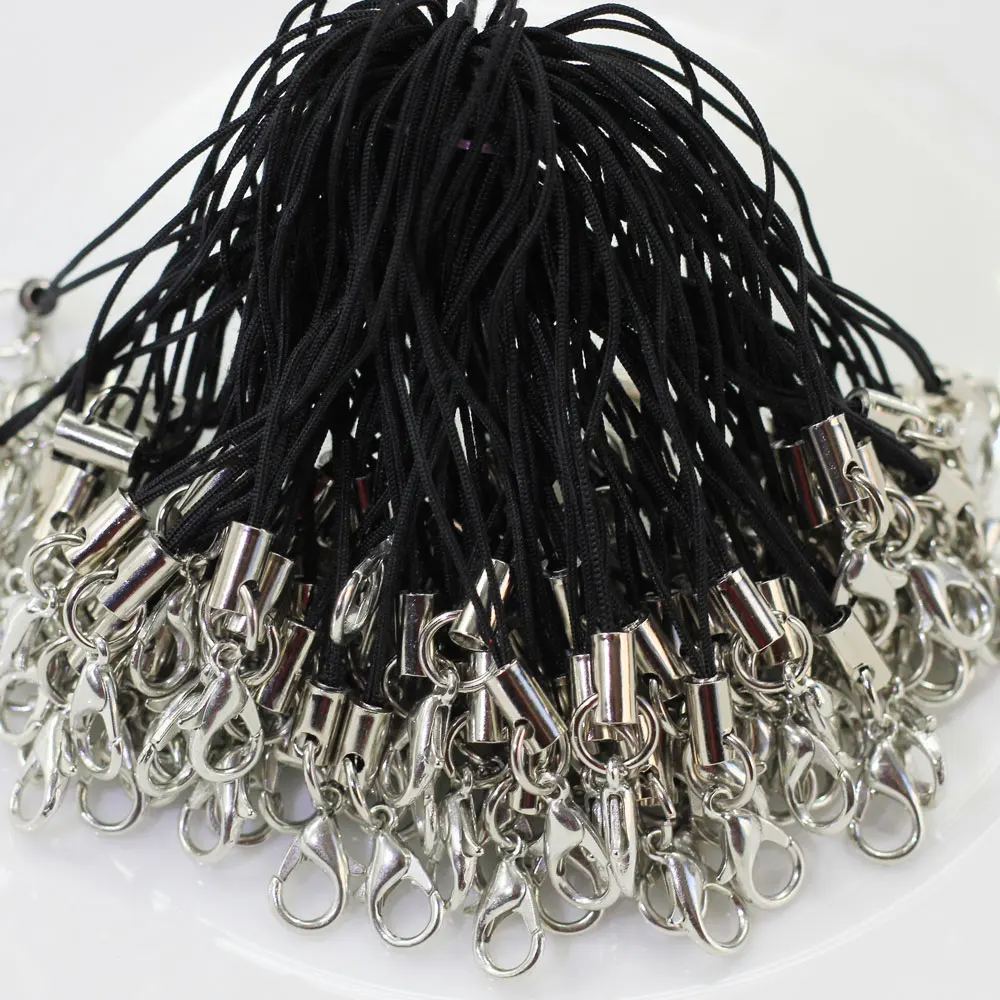 

Black Cell Phone Lanyard Cords Strap Lariat W/ Lobster Clasp Black Cellphone Strap With Color Tone Split Ring and Lobster
