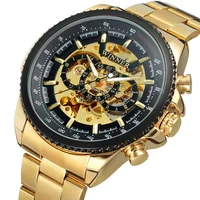 

Top Brand Luxury Gold WINNER Men Watch Cool Mechanical Automatic Wristwatch Stainless Steel Band Male Clock Skeleton Roman Dial