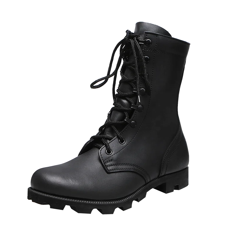 

Custom Leather Waterproof Wear-Resist Rubber Outsole Tactical military Combat botas militares Army Men's boots, Black