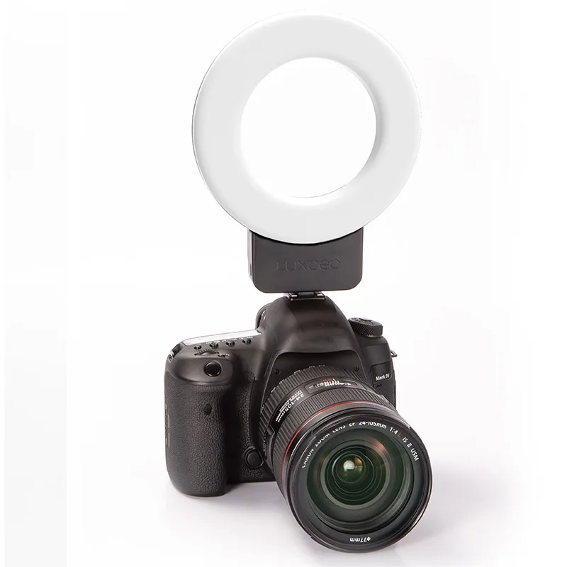 

LUXCEO P01 New Design 3000K to 6000K Rechargeable Stepless Brightness Photography Video Camera Ring Light, Black