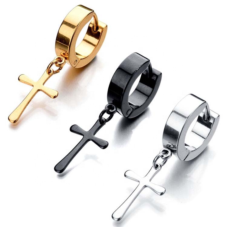 

Single piece men punk gold plated earrings dangle cross earrings for women stainless steel, Picture