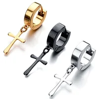 

Single piece men punk gold plated earrings dangle cross earrings for women stainless steel