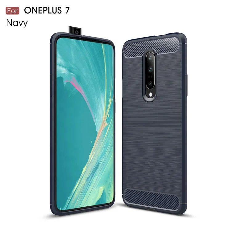 

Saiboro shockproof carbon fiber brushed soft tpu back cover cell phone case for oneplus 7, Black, blue, red