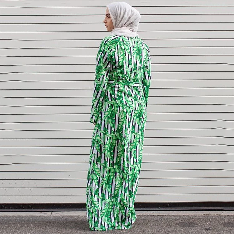 

New Modest Women Clothing Floral Print Pocket Abaya Muslim Dresses in Dubai Long Sleeve Loose Swing Long Maxi Islamic Clothing, Balck