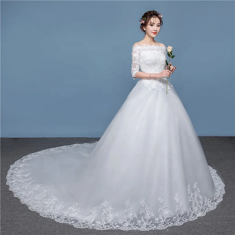 

Women's Wedding Dress for Bride Lace Applique Evening Dress Straps Ball Gowns One-shoulder Wedding Dress