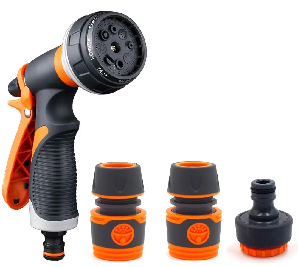 

Plastic 8 way garden spray gun for water flower, Orange and gray