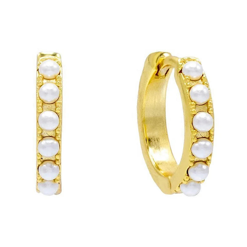 

Gemnel 2022 new trending 925 silver eternity 18k gold band pearl huggie hoop earrings