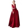 Fashion simple design Style V-Neck Sexy Dress Women evening party red Bridesmaid dress