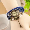 Cheap Student Retro Chain Watch Leather Antique Brass Dial Tower Analog Hand Watches Fashion VW006