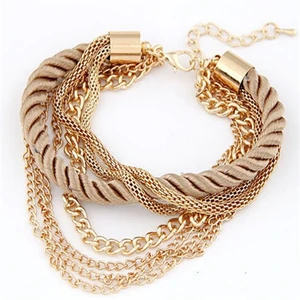 Fashion 61E55 Multilayer Charm Bracelet Exaggerated Gold Chain Charm Bracelet Femme High Quality Of Handwoven Rope Women Jewelry