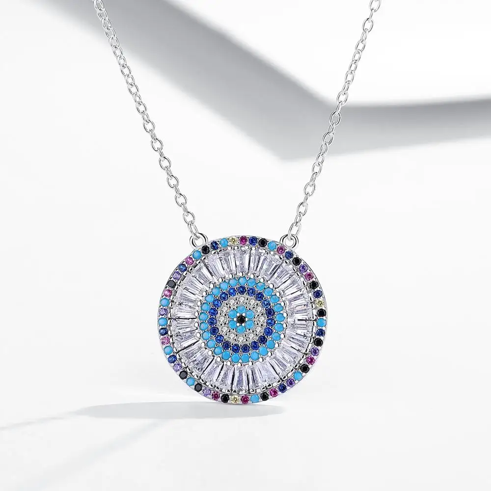 

The 925 Sterling Silver Jewelry Round Colorful Blue Eyes Women Pendant Necklace