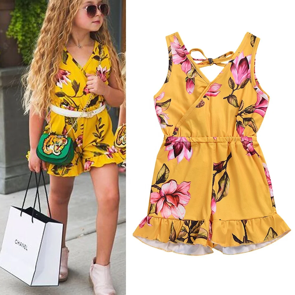 

2-6Y girls Summer girls' floral vest jumpsuit rompers clothes wholesale infant girls bloomer flower toddler, As picture shows or your request