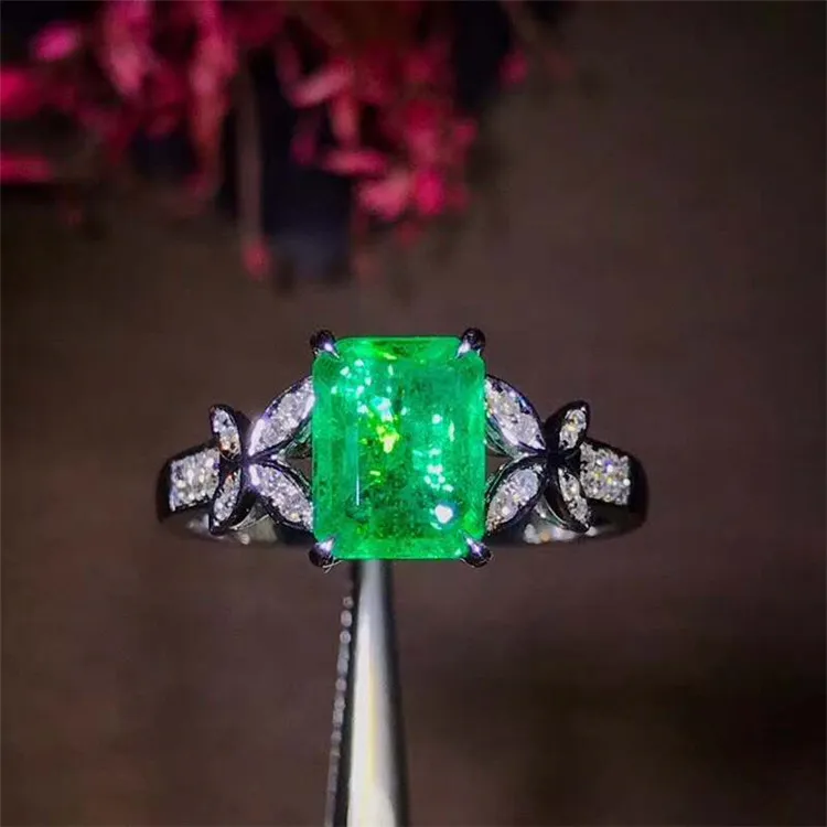 

18k white gold South Africa real diamond natural green emerald Turkish Rings For women Manufactory