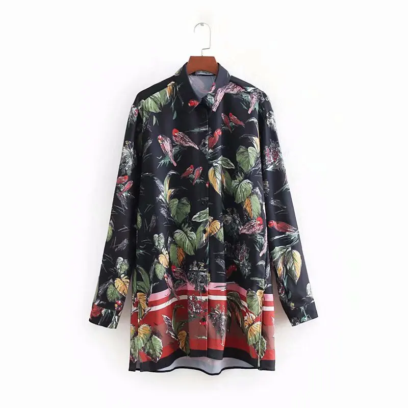 

Casual loose design short dress women long sleeve floral print shirt dress