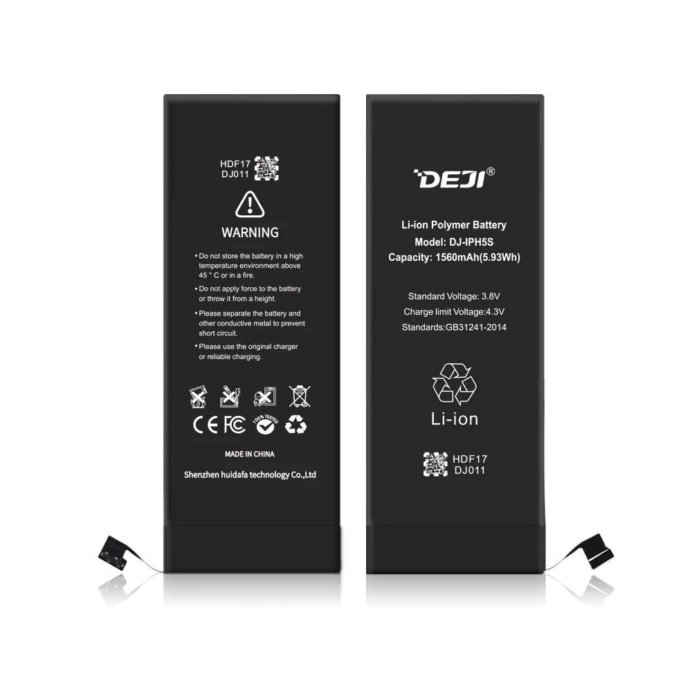 

IEC62133 ROHS FCC CE DEJI mobile phone replacement batteries 1560 mah 3.8 v battery for phone 5s