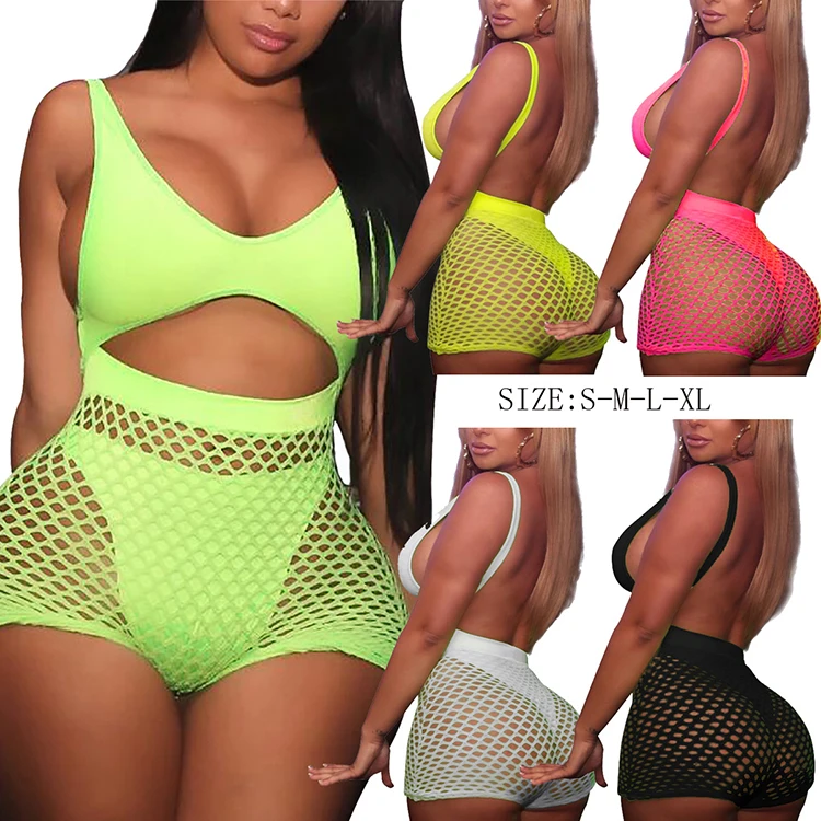 

2019 European Explosions Hollow Mesh Sexy Women Two-Piece Set One-Piece Sling Sexy Swimsuit, As picture