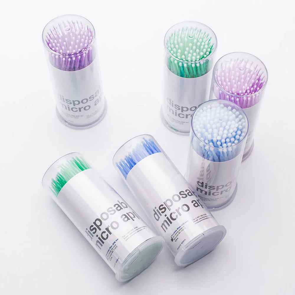 

Hot Sale Colorful 100pcs Package Plastic Cotton Swab Disposable Dental Eyelash Extension Lip Microbrush Applicators