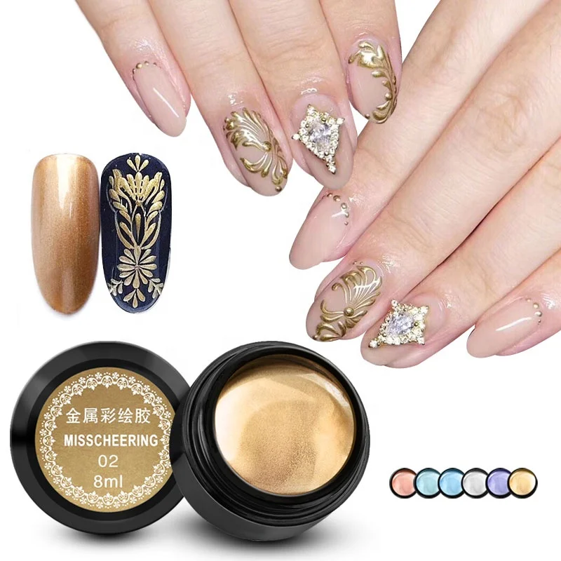 

Misscheering 8ML Metallic Pulling Wire Painting Gel Nail Polish 3D Emboss Point To Line Silk Spider Mirror Drawing Gel Varnish