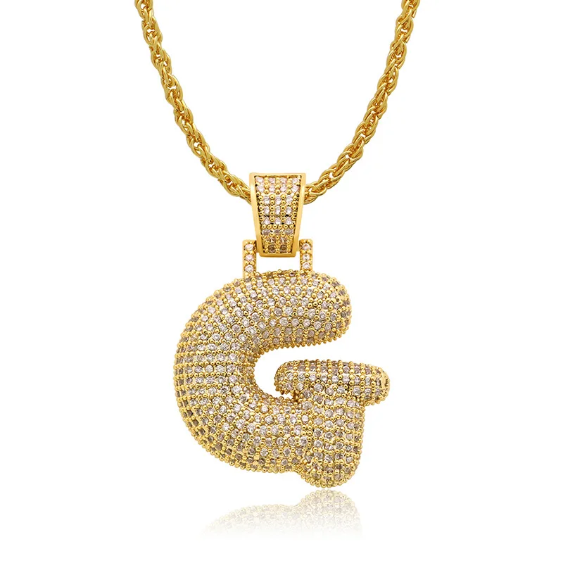 

Top sale cool hiphop Environmental brass real gold plated zircon letter necklace, Zircon necklace alphabet