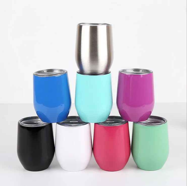 

12oz Stainless Steel Egg Shape Travel Mug Colorful Tumbler Cup with Lid Double Wall Wine Tumbler, Customized colors acceptable