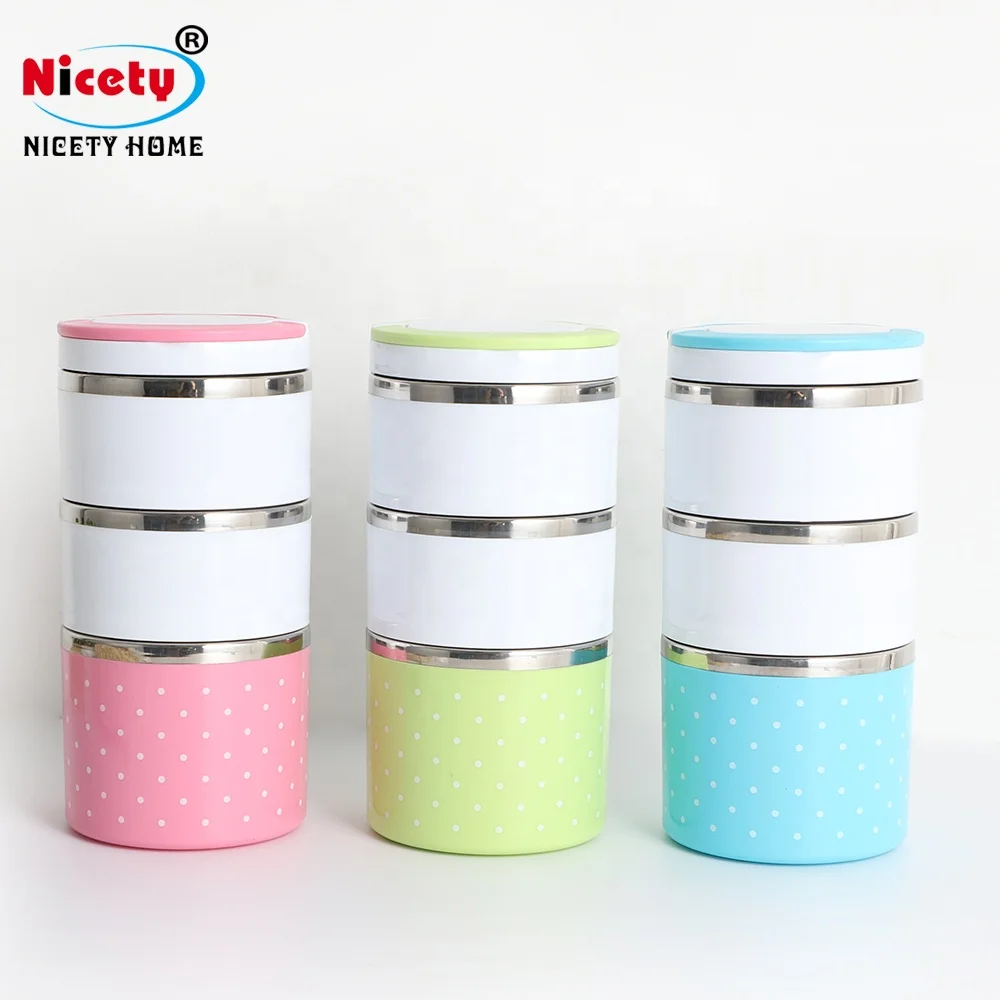 

Nicety three layers round tiffin insulated stainless steel food carrier, Pink;green;blue