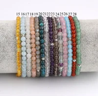 

High quality 4mm natural semi-precious stone 925 sterling silver beads elastic bracelet for women