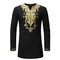 

High Quality Wholesale Long Sleeve Stripe Pattern Dashiki Shirt Top African Clothing Blouse For Men