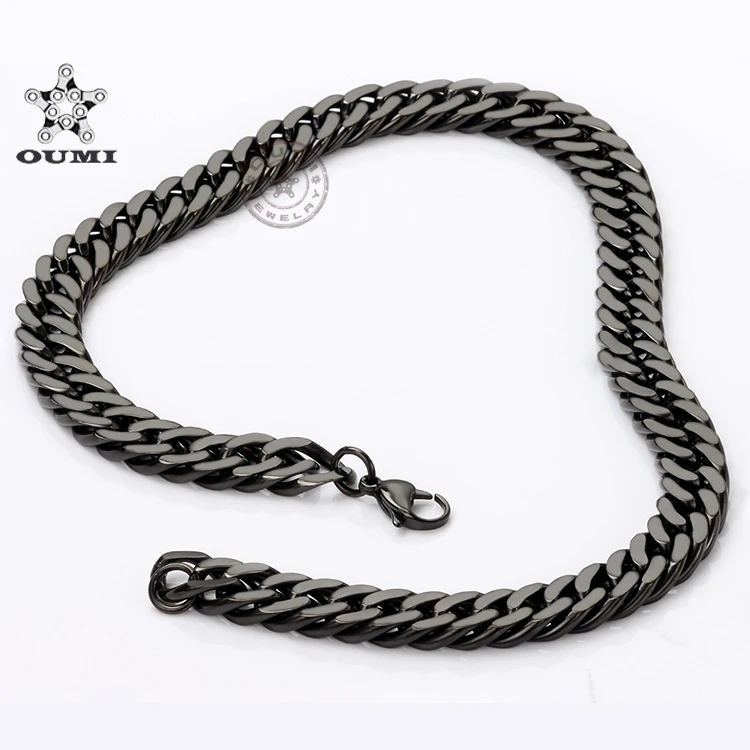 

2018 new fashion stainless steel black heavy choker curb chain necklace for men