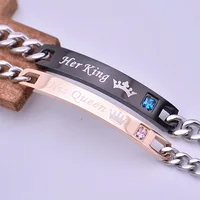 

OEM Her King His Queen couple bracelet DIY logo stainless steel Bracelet for couple gift