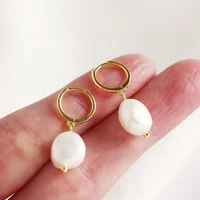 

Wholesale fashion 925 Sterling silver freshwater pearl hoop drop earrings for women jewelry