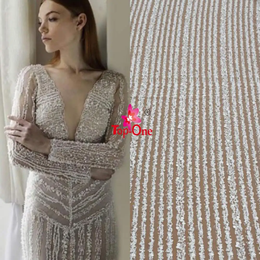 offwhite bridal wedding lace fabric embroidery beaded lace fabric