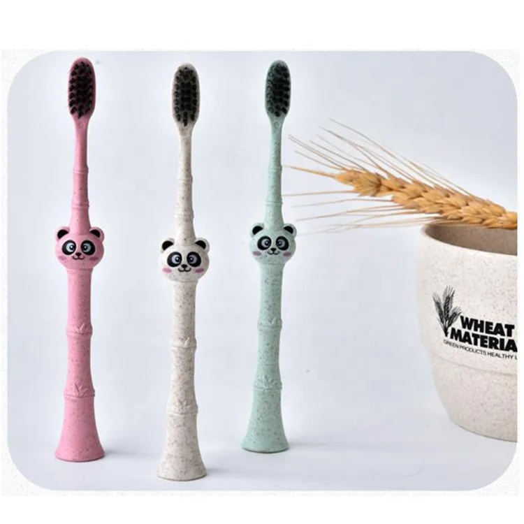 

Children Baby Toothbrush Cartoon Handle Oral Bamboo Charcoal Brush Care Natural Wheat Straw Degradable