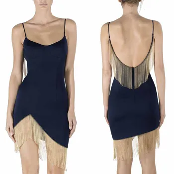 black dress with tassels at the bottom