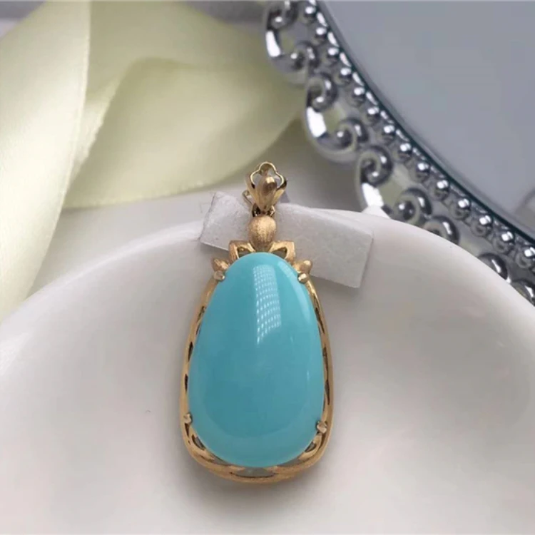

Hot sales popular 18k gold color cross pendant rose gold natural turquoise pendant big stone jewelry China factory