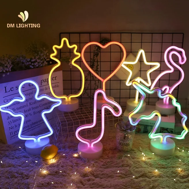 unicorn cactus shape 3d Fairy Neon night lights for room desk decoration