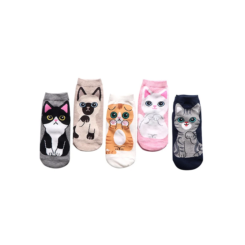 

Japanese cotton cartoon animal straight tube girl boat socks Foreign trade women cats pattern ankle socks, As picture