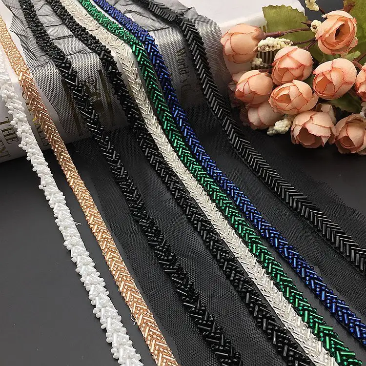 
Wholesale Pearl Beaded Lace Trim Mesh Lace Ribbon Fabric Clothes Decoration 