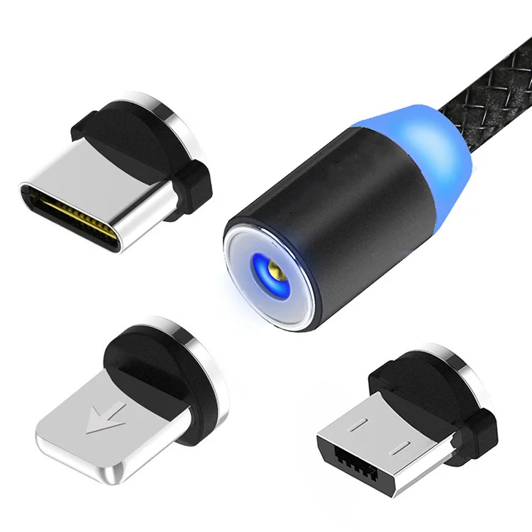 

3 in 1 LED Magnetic Charging Cable Upgraded Nylon Braided Magnet USB data Cable for Samsung iPhone, Black;gray;blue;red