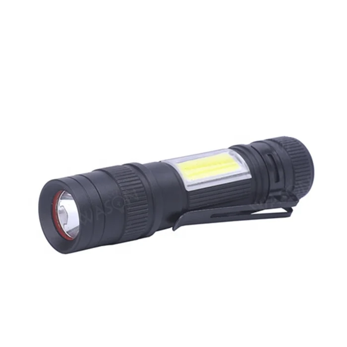 Factory wholesale mini small size 2 in 1 XPE 3W and side COB wide lighting angle ultra bright torch flashlight for promotion