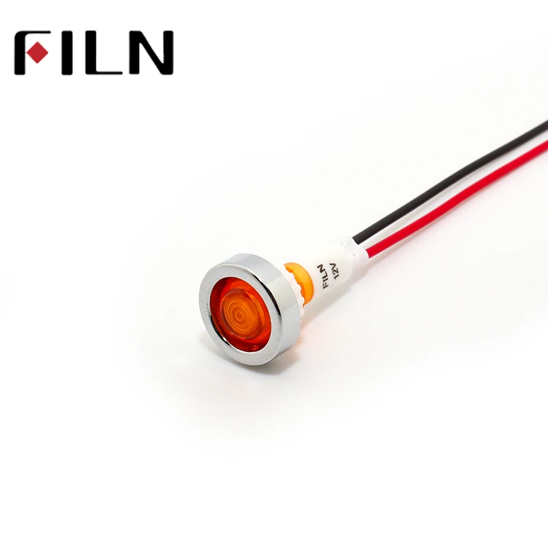 
FILN10mm red yellow blue green white 12v 220v 24v led plastic indicatorl signal light pilot lamp with 20cm cable 