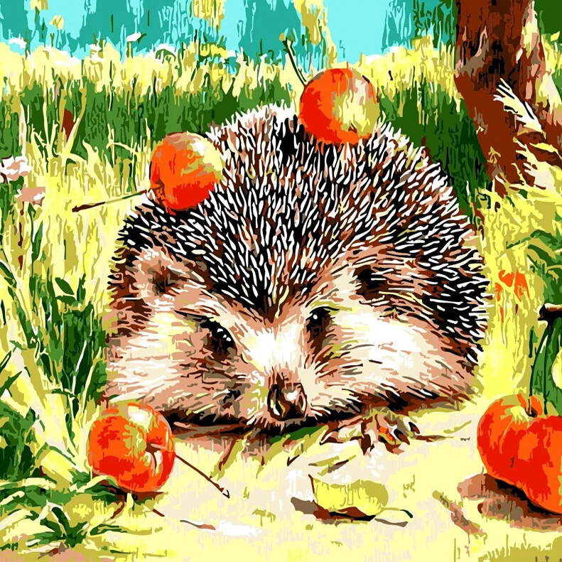 

DIY Embroidered Diamond Cartoon 5D Diamond Cross Stitch Full Crystal Diamond "Apple Hedgehog" Mosaic Living Room Room Decor